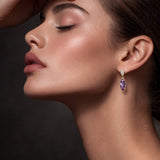 Amethyst & Diamond Marquise Stud Drop Earrings in Yellow Gold