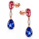 Tourmaline & Tanzanite Stud Drop Earrings in 18ct Rose Gold