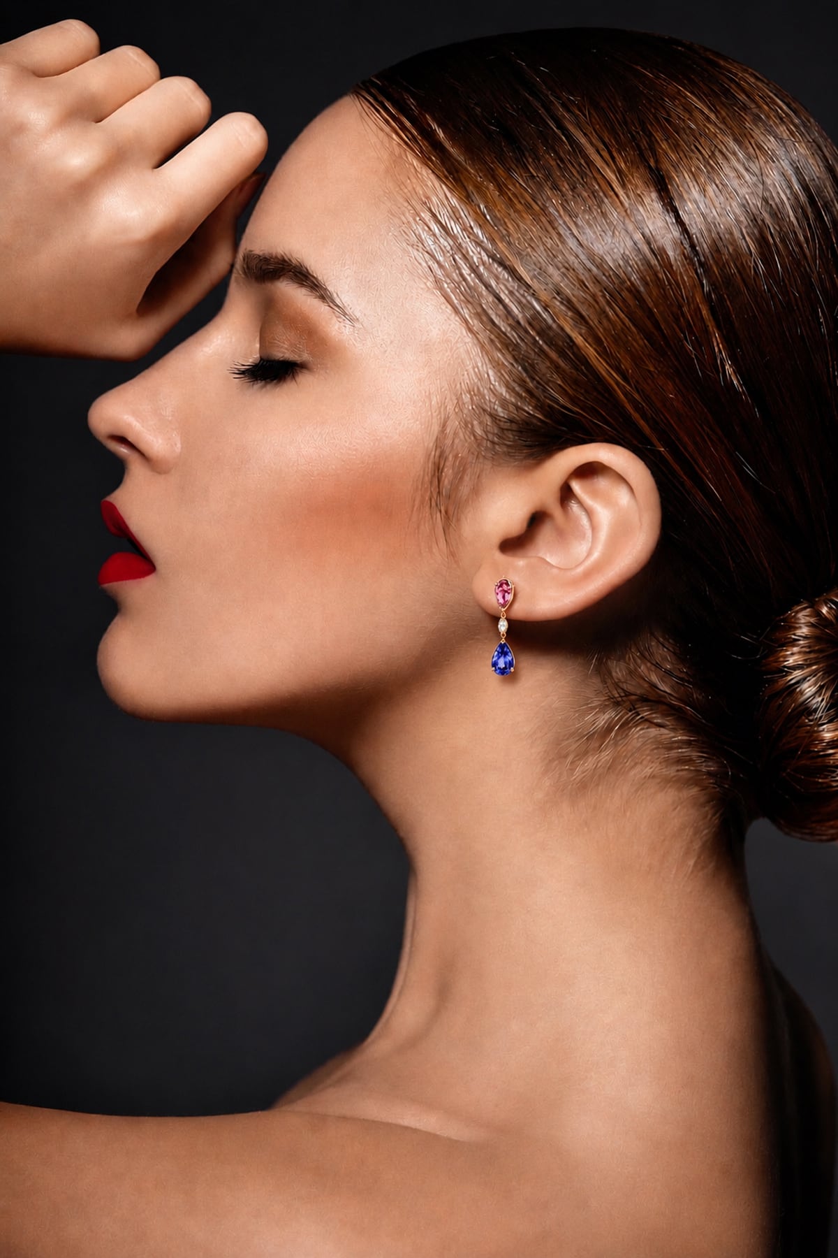 Tourmaline & Tanzanite Stud Drop Earrings in 18ct Rose Gold