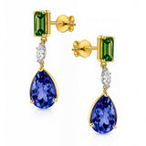 Tsavorite Garnet & Tanzanite Stud Drop Earrings in 18ct Yellow Gold