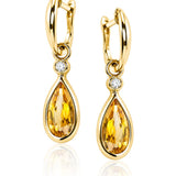 Citrine & Diamond Drop Earrings in Yellow Gold on a white background