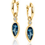 London Blue Topaz & Diamond Drop Earrings in Yellow Gold on white background