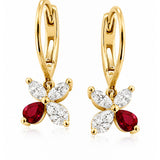 Ruby & Diamond Cluster Drop Earrings in 18ct Yellow Gold