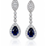 Pear Cut Sapphire & Diamond Drop Earrings in 18ct White Gold