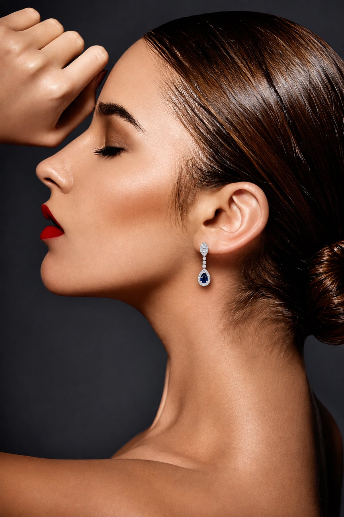 Pear Cut Sapphire & Diamond Drop Earrings in 18ct White Gold