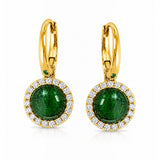 Green Tourmaline & Diamond Halo Drop Earrings in 18ct Yellow Gold