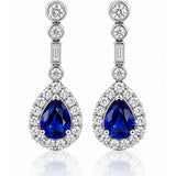 Royal Blue Sri Lankan Sapphire & Diamond Halo Drop Earrings in 18ct White Gold