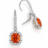 Spessartite Garnet & Diamond Halo Drop Earrings in 18ct White Gold