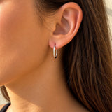 Oval Paperclip Huggie Hoop Earrings in White Gold