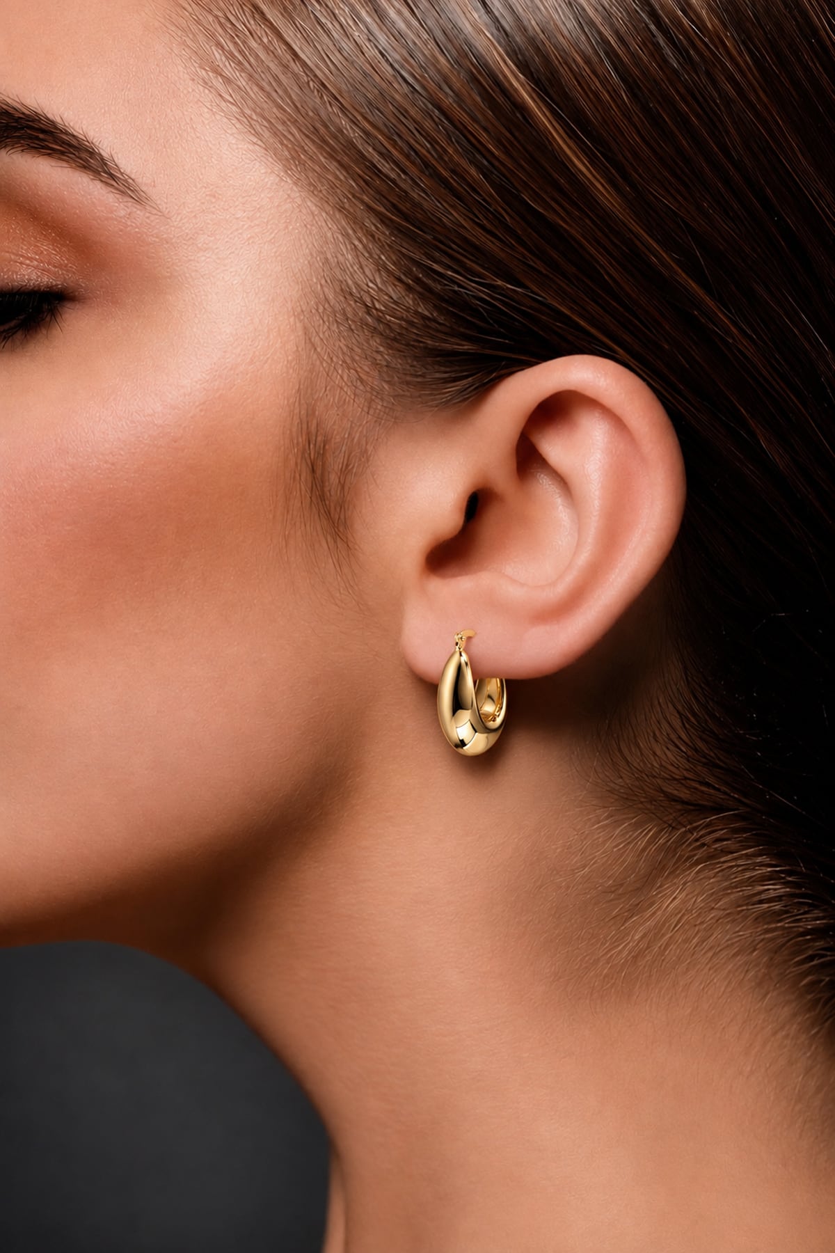 Yellow Gold Chunky Teardrop Hoop Earrings