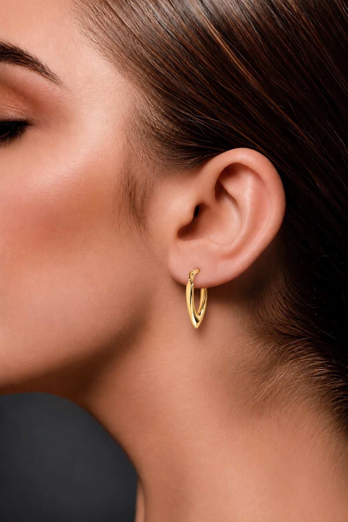 Yellow Gold V-Point Tapered Hoop Earrings