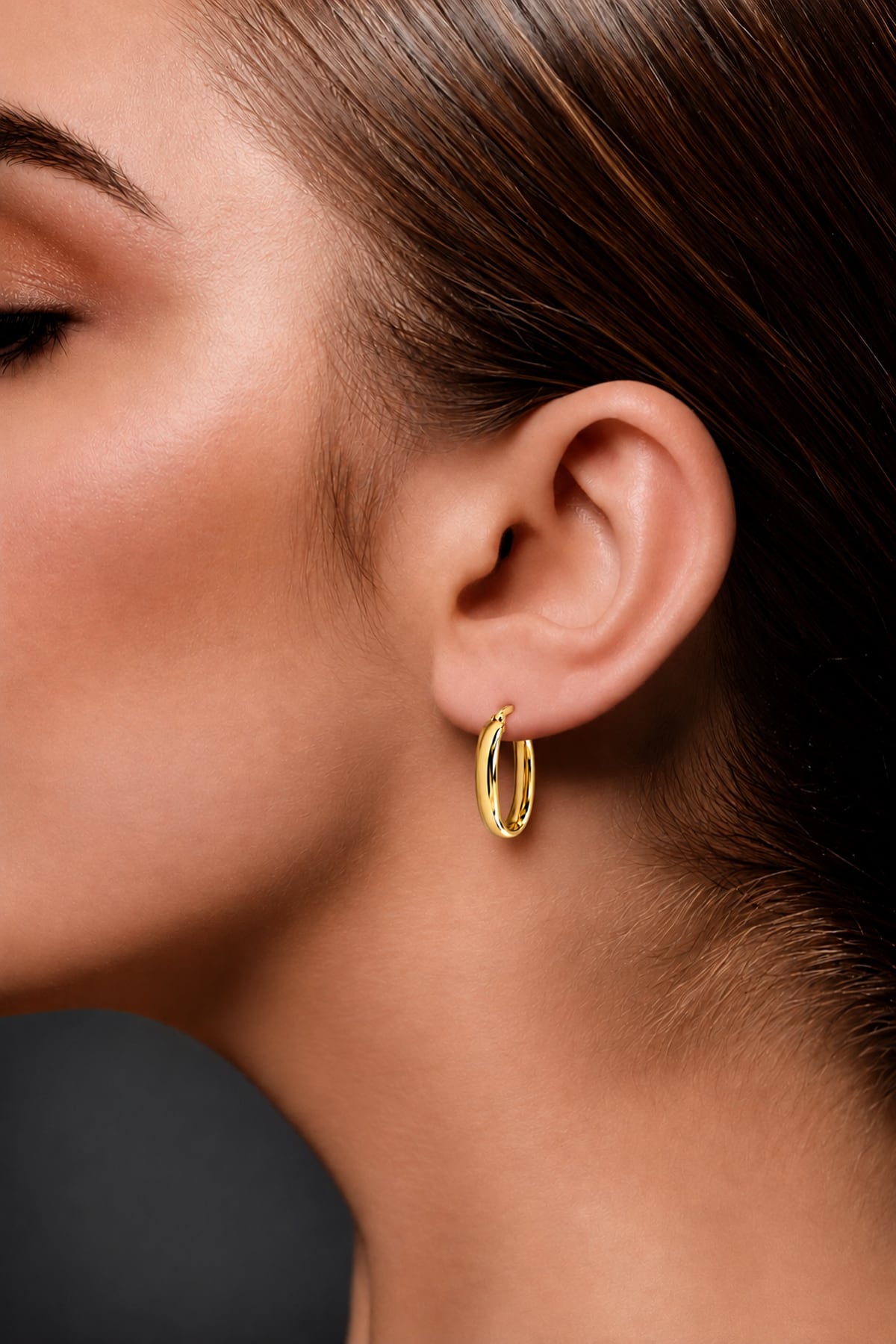 Yellow Gold Oblong Hoop Earrings