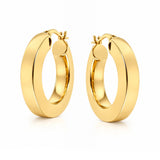 Pair of polished 14ct yellow gold Italian hoop earrings featuring a wide 6mm squared tube profile, rounded edges and 15.6mm internal diameter.