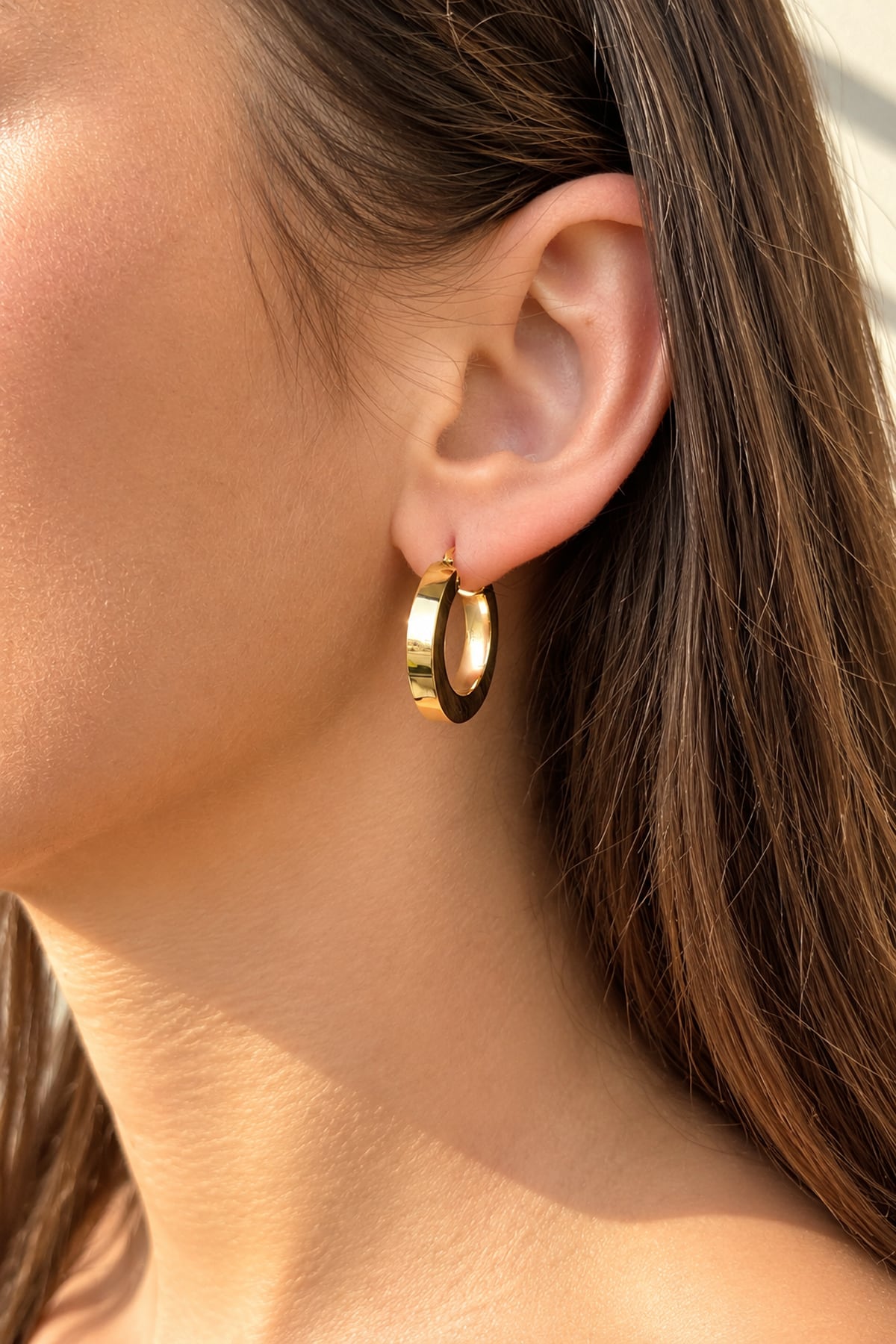 Italian Yellow Gold Italian Wide Hoop Earrings
