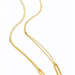 Yellow Gold Paperclip & Double Trace Link Necklace on a white background