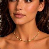 Italian Yellow Gold Wheat Chain Necklace with Octagonal Details