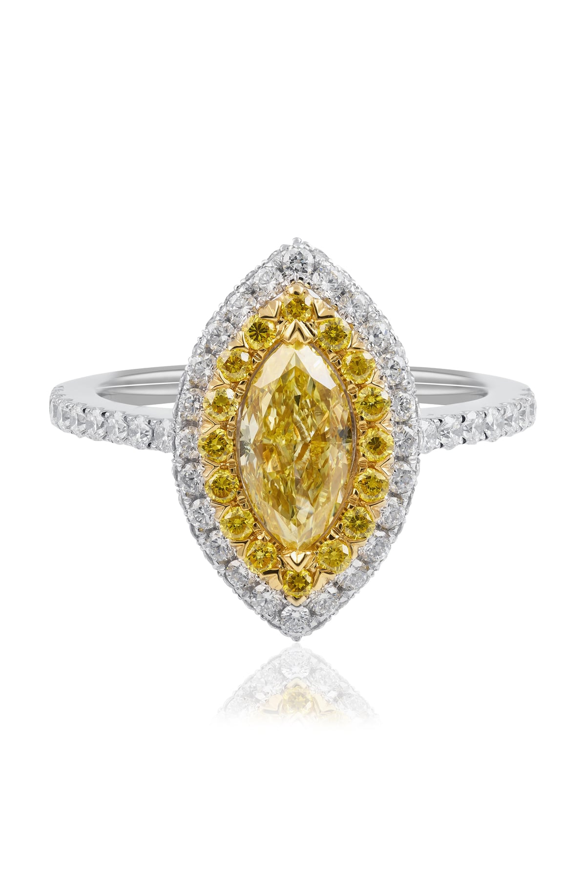 1 Carat Yellow Marquise Diamond With Diamond Halo Ring from LeGassick Jewellery.