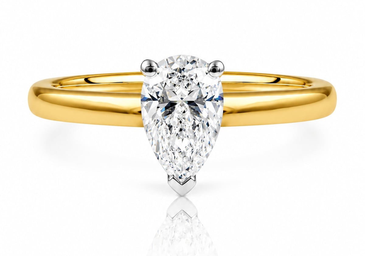 1.00 Carat Pear Cut Solitaire Diamond Set Ring in 18k Yellow and White Gold from LeGassick Jewellery Gold Coast, Australia.