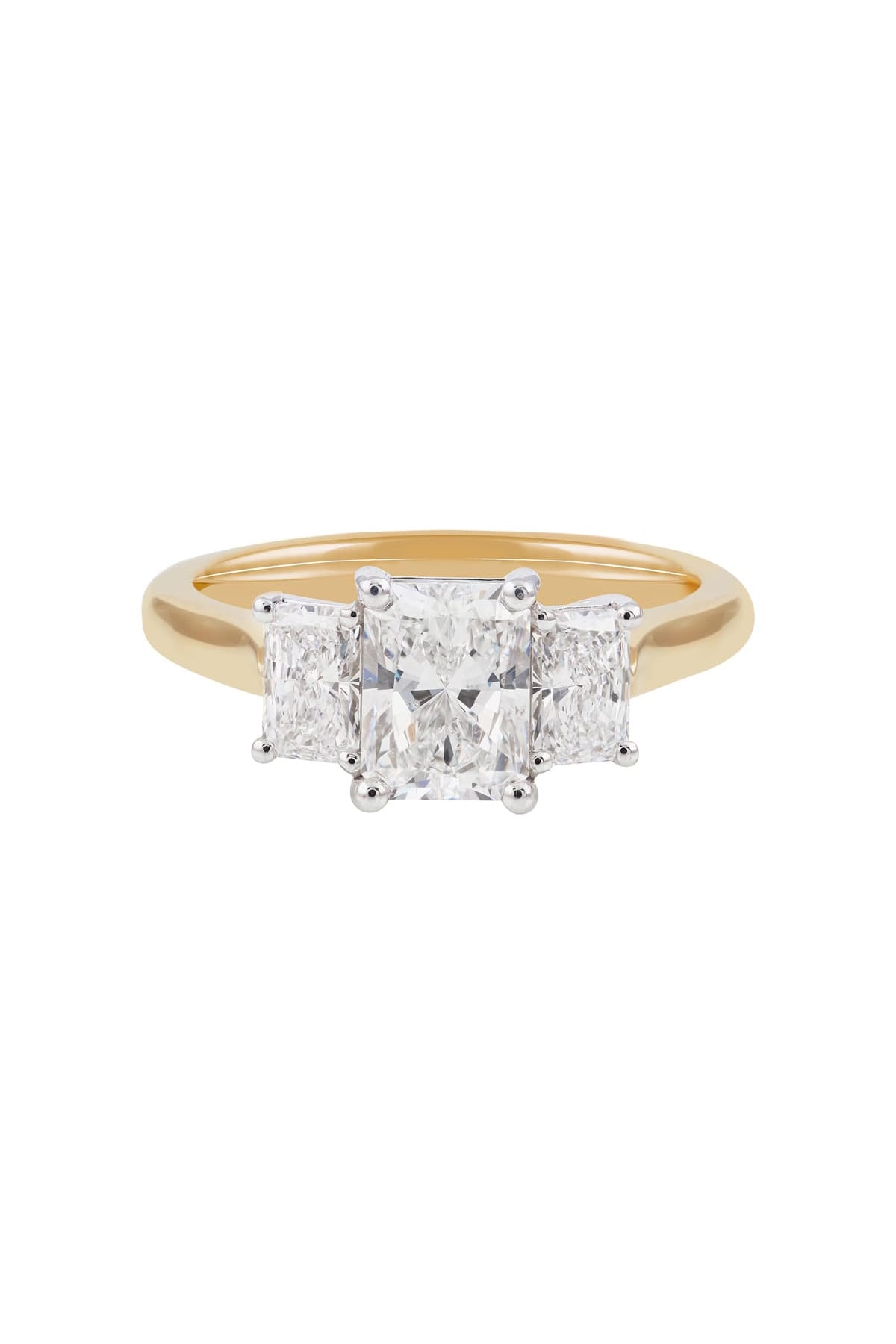 1.20ct Radiant Cut Trilogy Ring set in 18ct Yellow and White Gold available at LeGassick Diamonds and Jewellery Gold Coast, Australia.