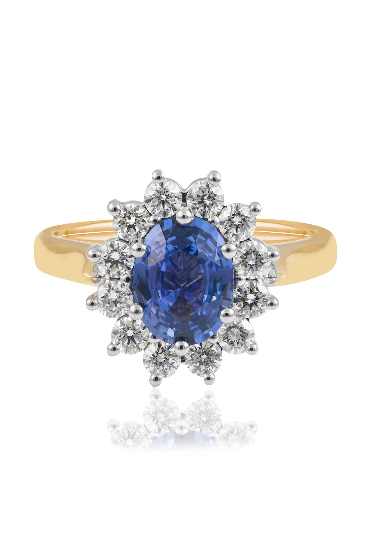 1.91 Carat Oval Ceylon Sapphire & Diamond Cluster Ring from LeGassick Jewellery.