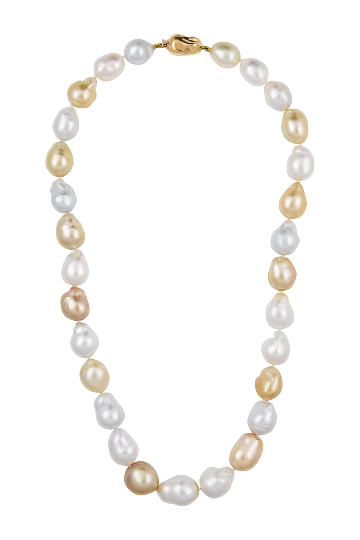 11-14mm High Lustre Multi-Colour South Sea Pearl Strand with 18ct Yellow Gold Baroque Clasp available from LeGassick Fine Jewellery, Gold Coast, Australia. Showrooms at Pacific Fair and Runaway Bay Centre.