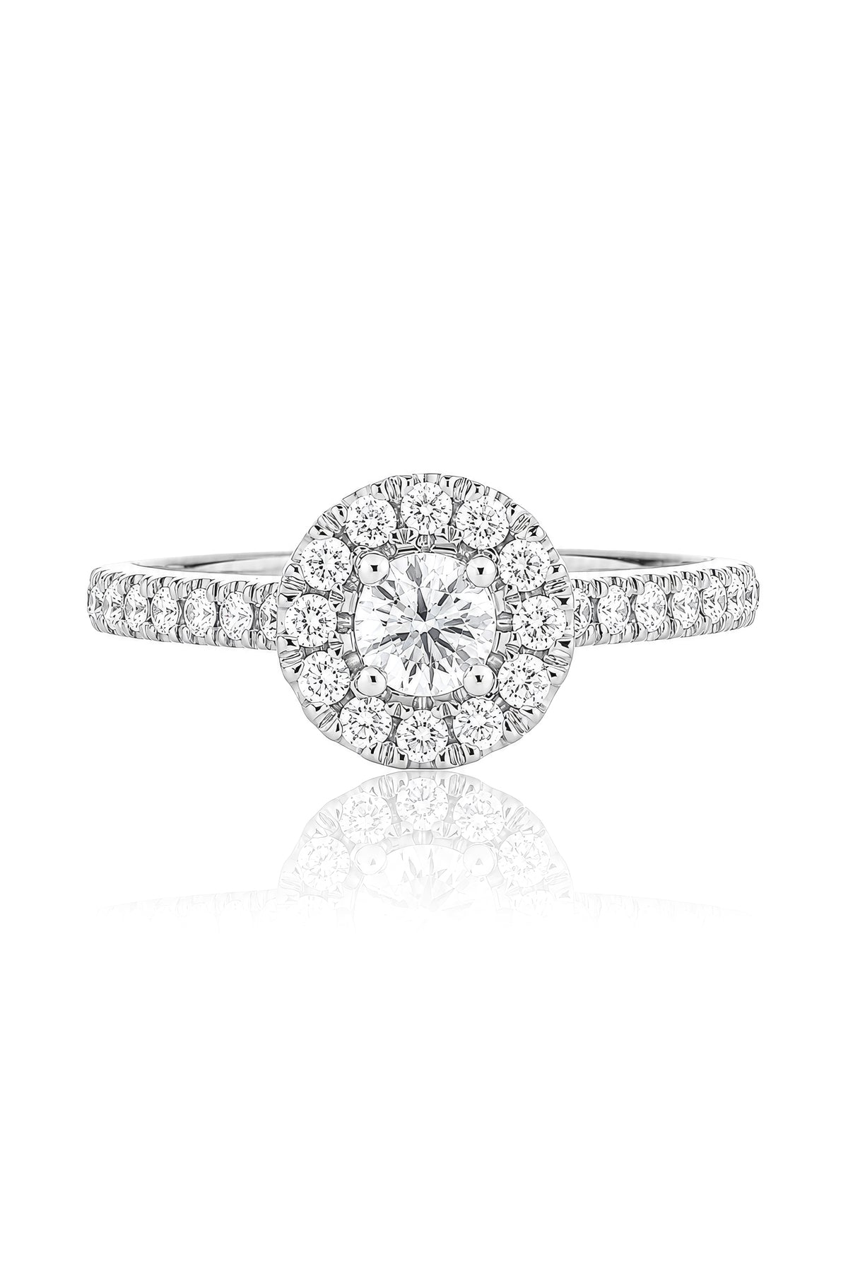 18 Carat Gold With 0.40 Carat Round Diamond Halo Engagement Ring available at LeGassick Diamonds and Jewellery Gold Coast, Australia.