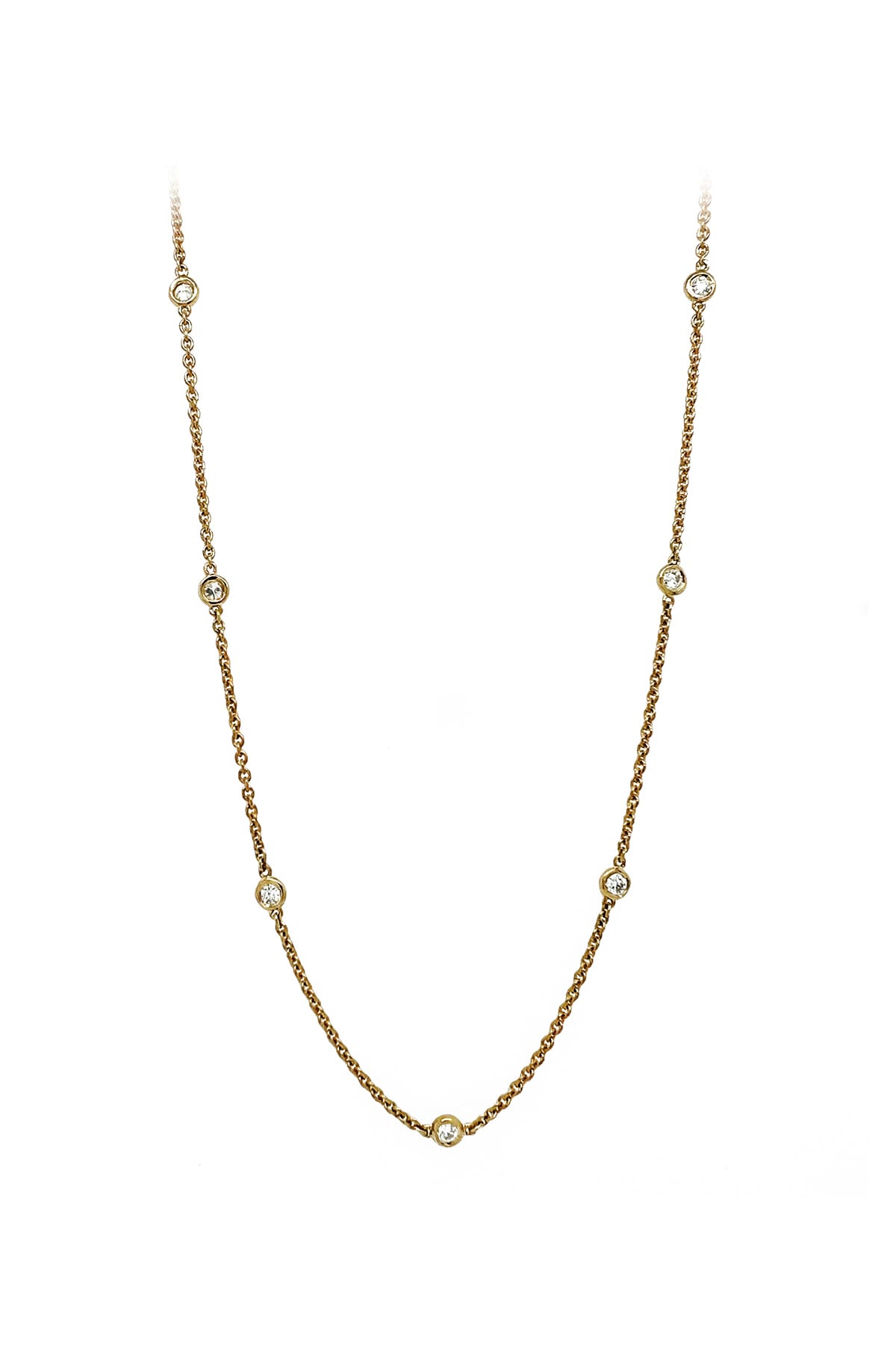 18 Carat Yellow Gold Rub Over Set Diamond Necklace available at LeGassick Diamonds and Jewellery Gold Coast, Australia.