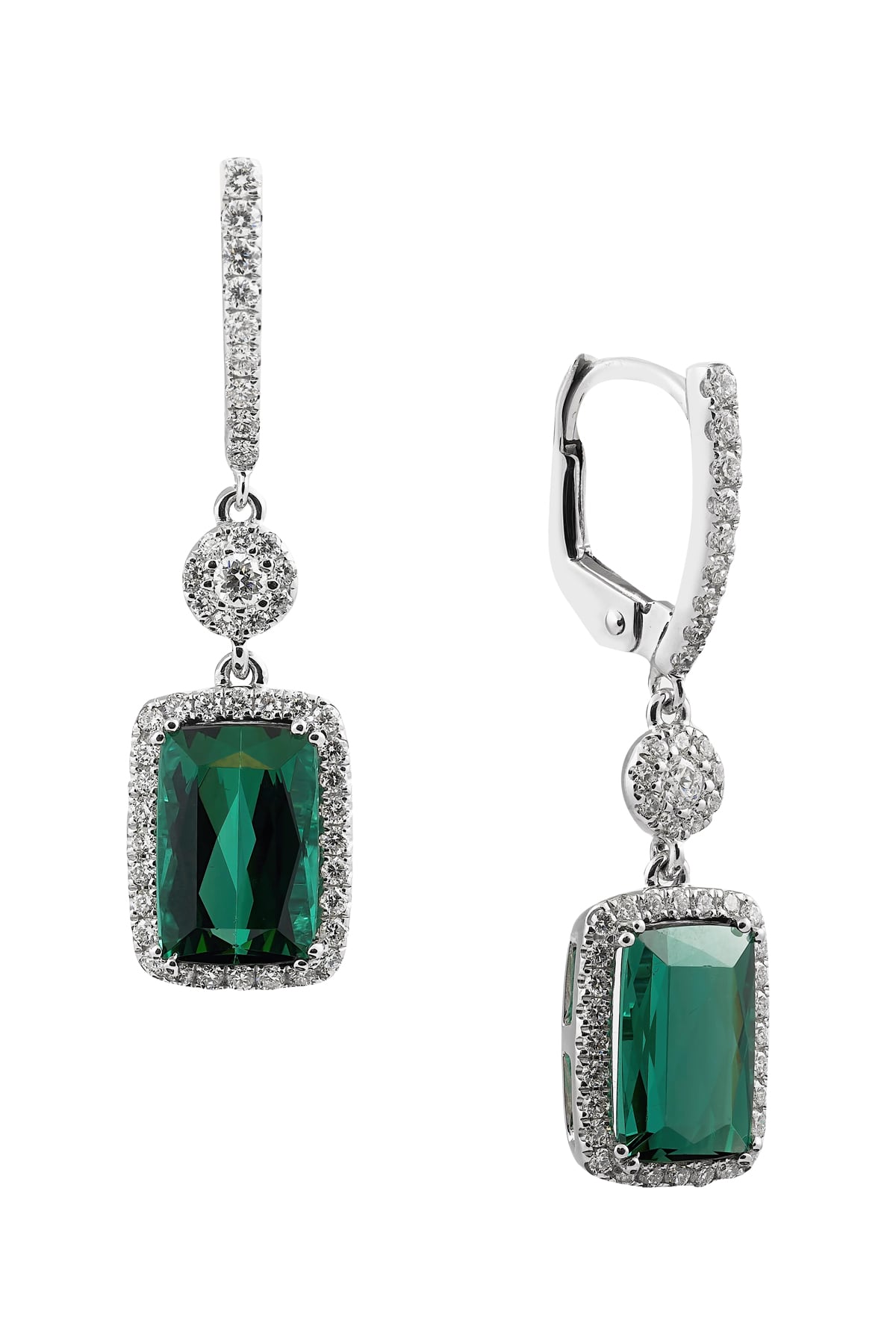 White Gold 3.62ct Green Tourmaline and Diamond Drop Earrings from LeGassick Jewellery, Gold Coast, Australia.