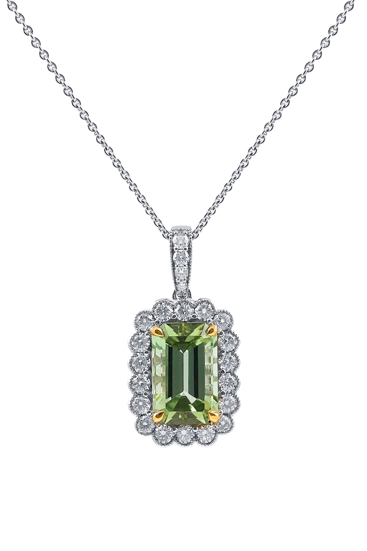 2.36ct Mint Green Tourmaline & Diamond Set Pendant available from LeGassick Fine Jewellery, Gold Coast, Australia. Showrooms at Pacific Fair and Runaway Bay Centre.