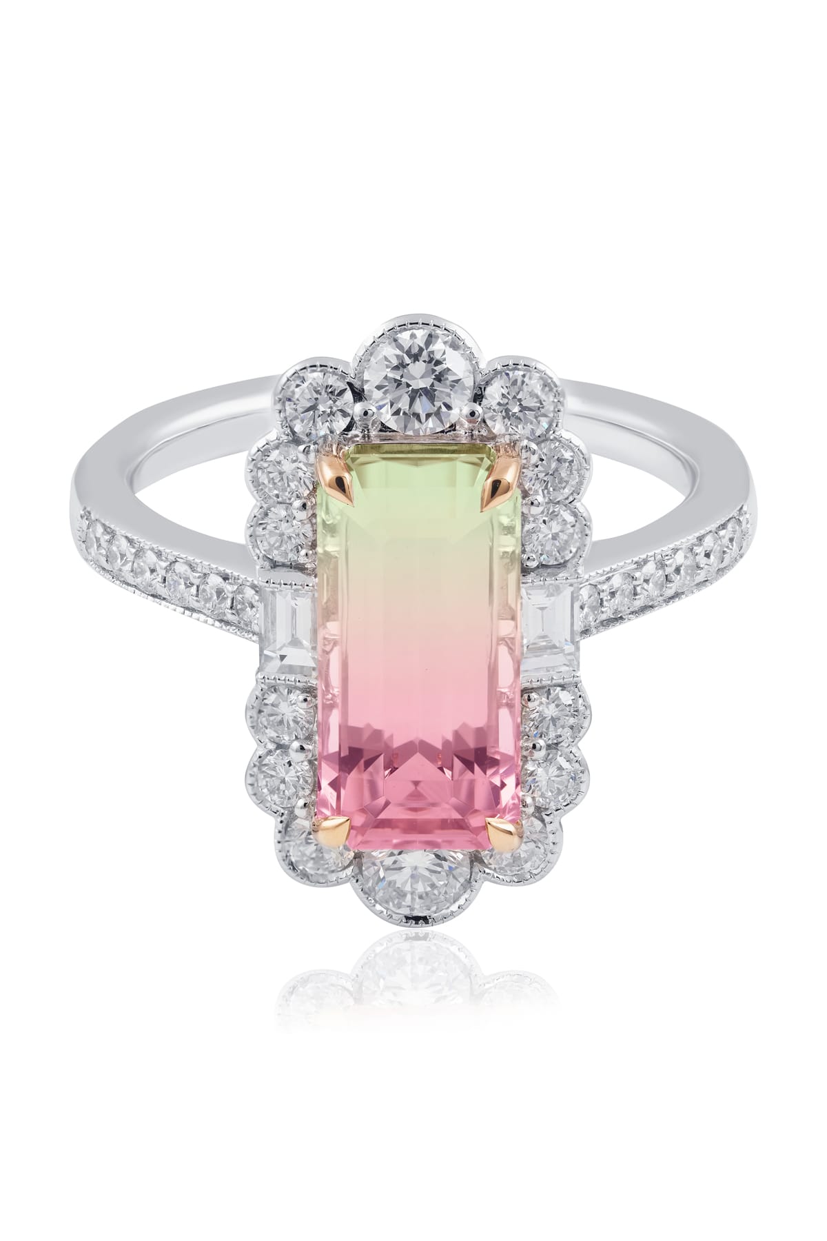 3.43 Carat Watermelon Tourmaline & Diamond Ring from LeGassick Jewellery, Gold Coast, Australia.