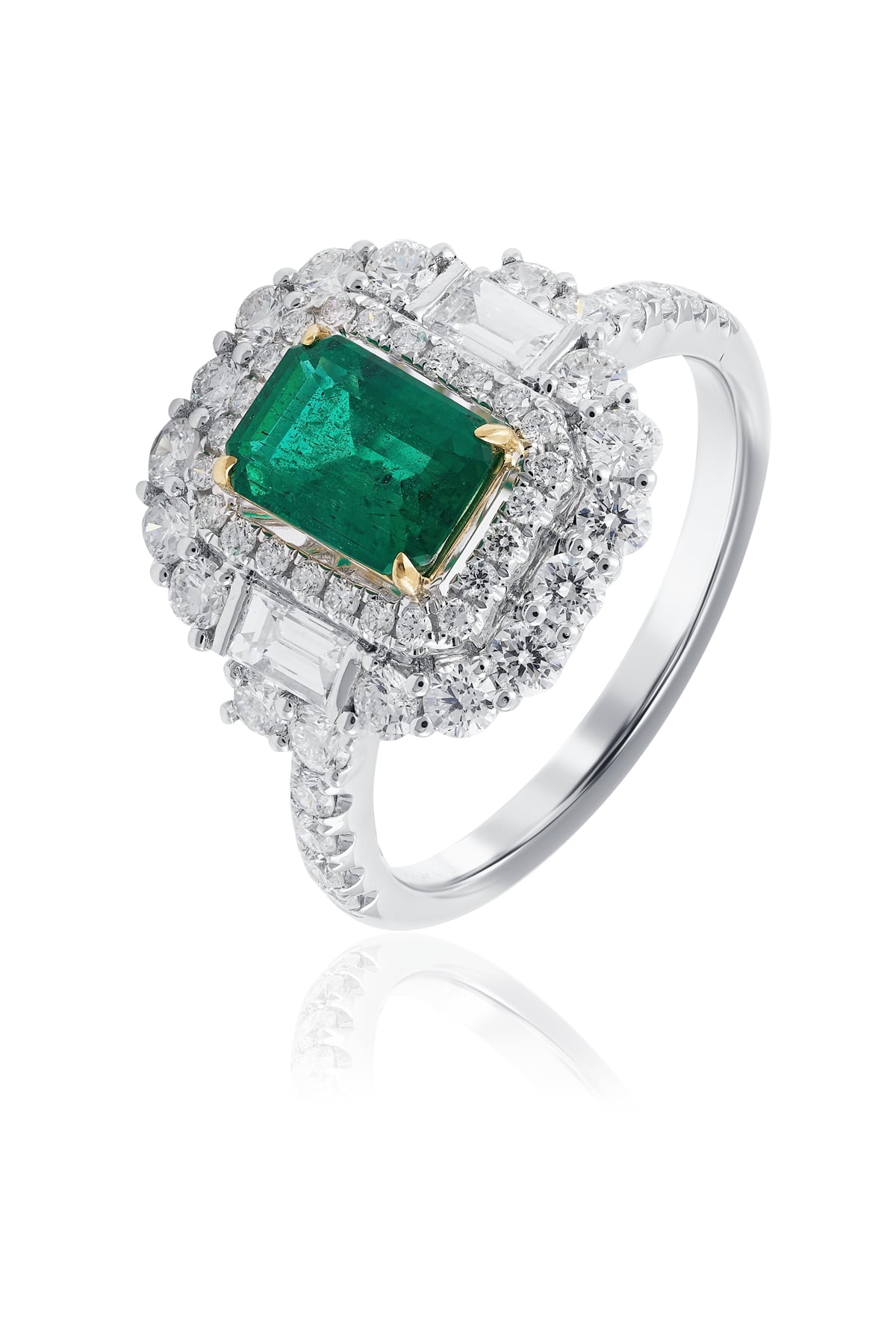 White and Yellow Gold 0.93ct Emerald with Diamond Set Ring from LeGassick Jewellery, Gold Coast, Australia.