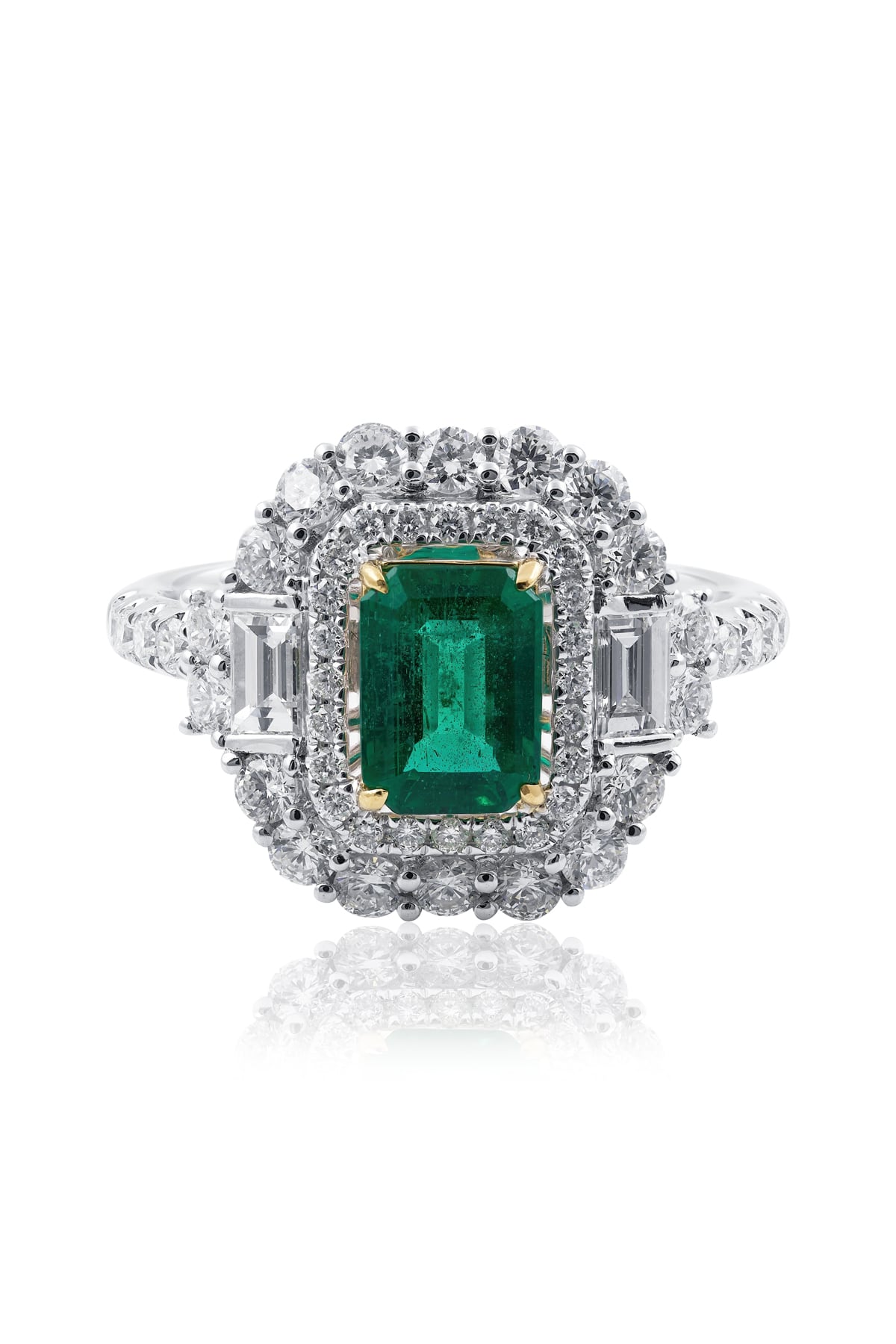 White and Yellow Gold 0.93ct Emerald with Diamond Set Ring from LeGassick Jewellery, Gold Coast, Australia.