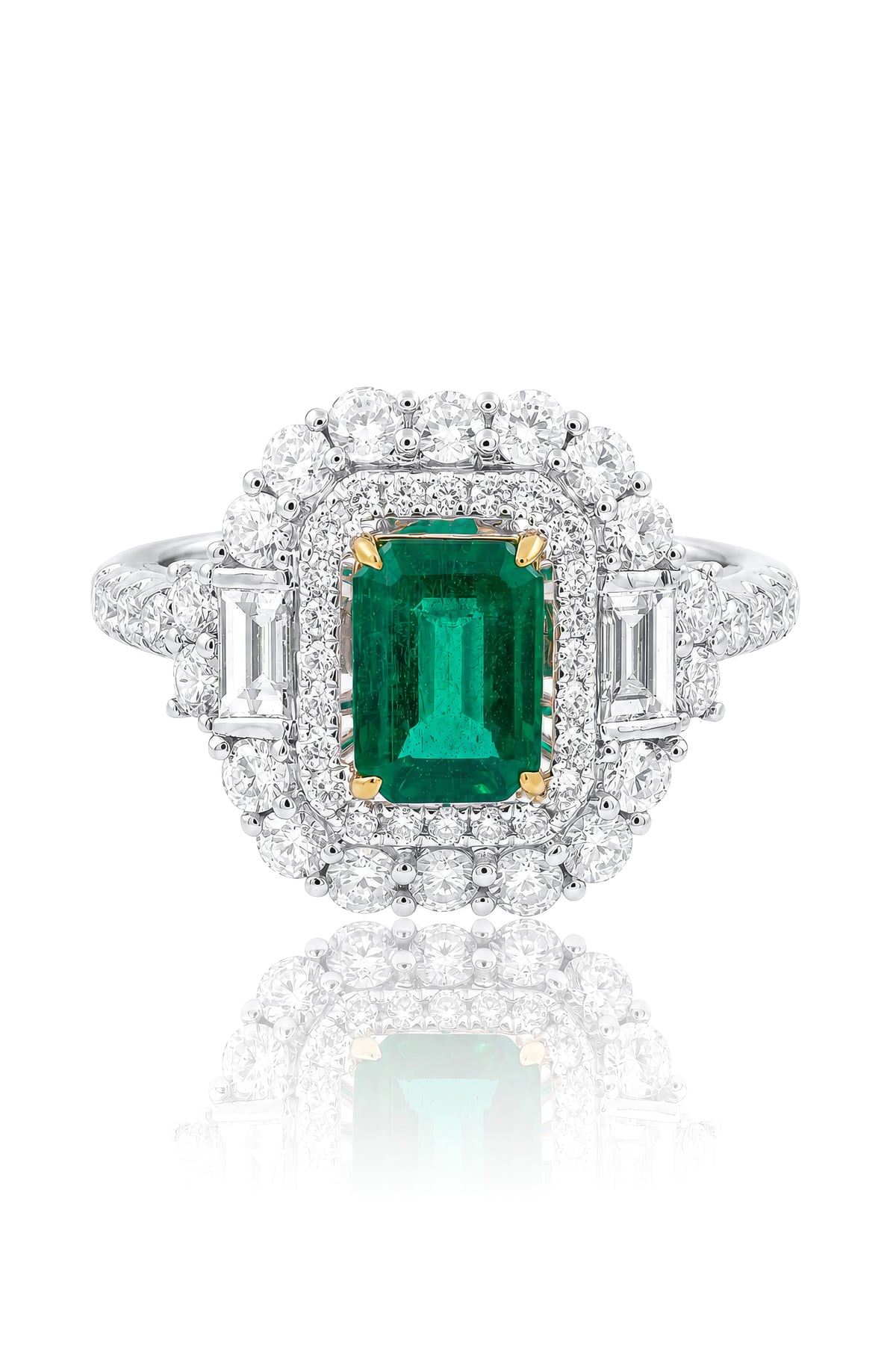 White and Yellow Gold 0.93ct Emerald with Diamond Set Ring from LeGassick Jewellery, Gold Coast, Australia.