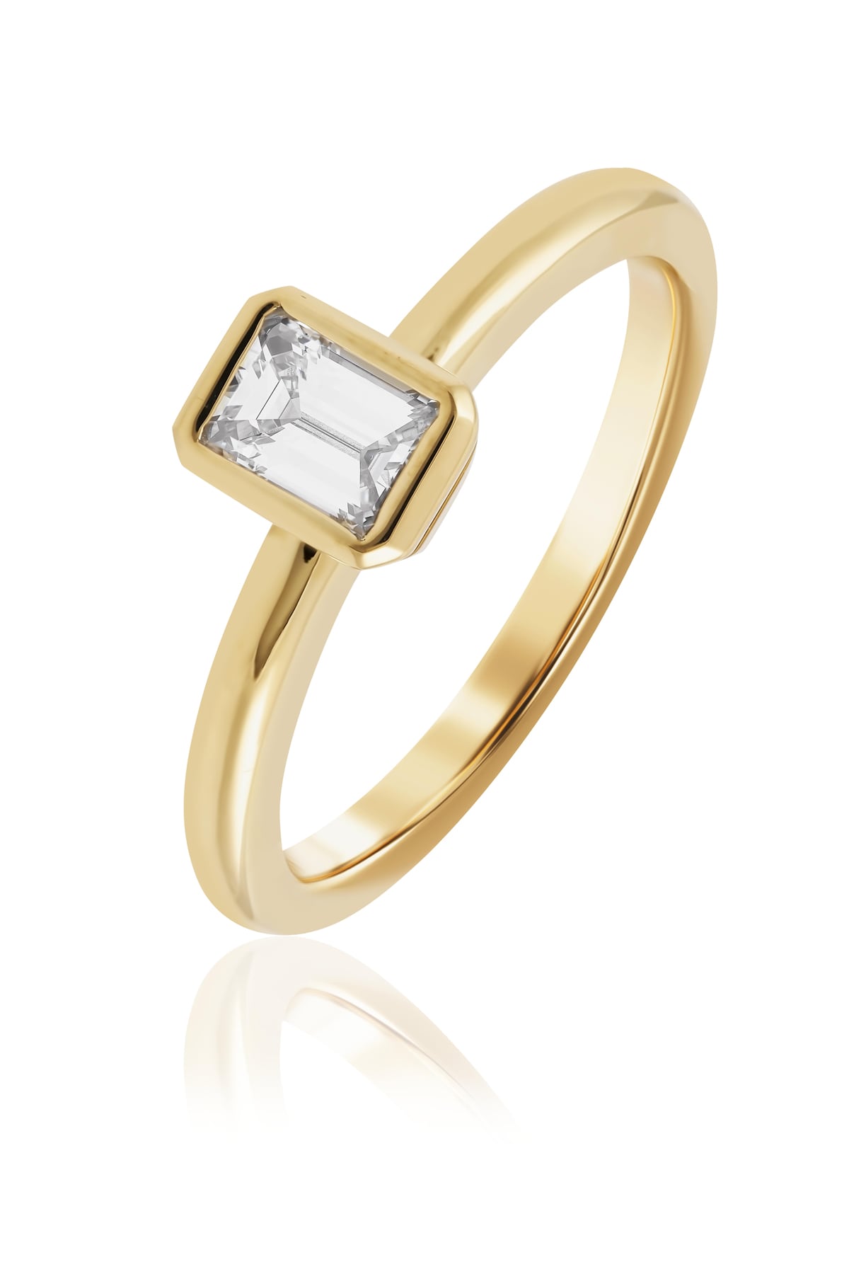 Yellow Gold 0.50 Carat Emerald Cut EVS1 Rubover Set Diamond Ring from LeGassick Jewellery, Gold Coast, Australia.