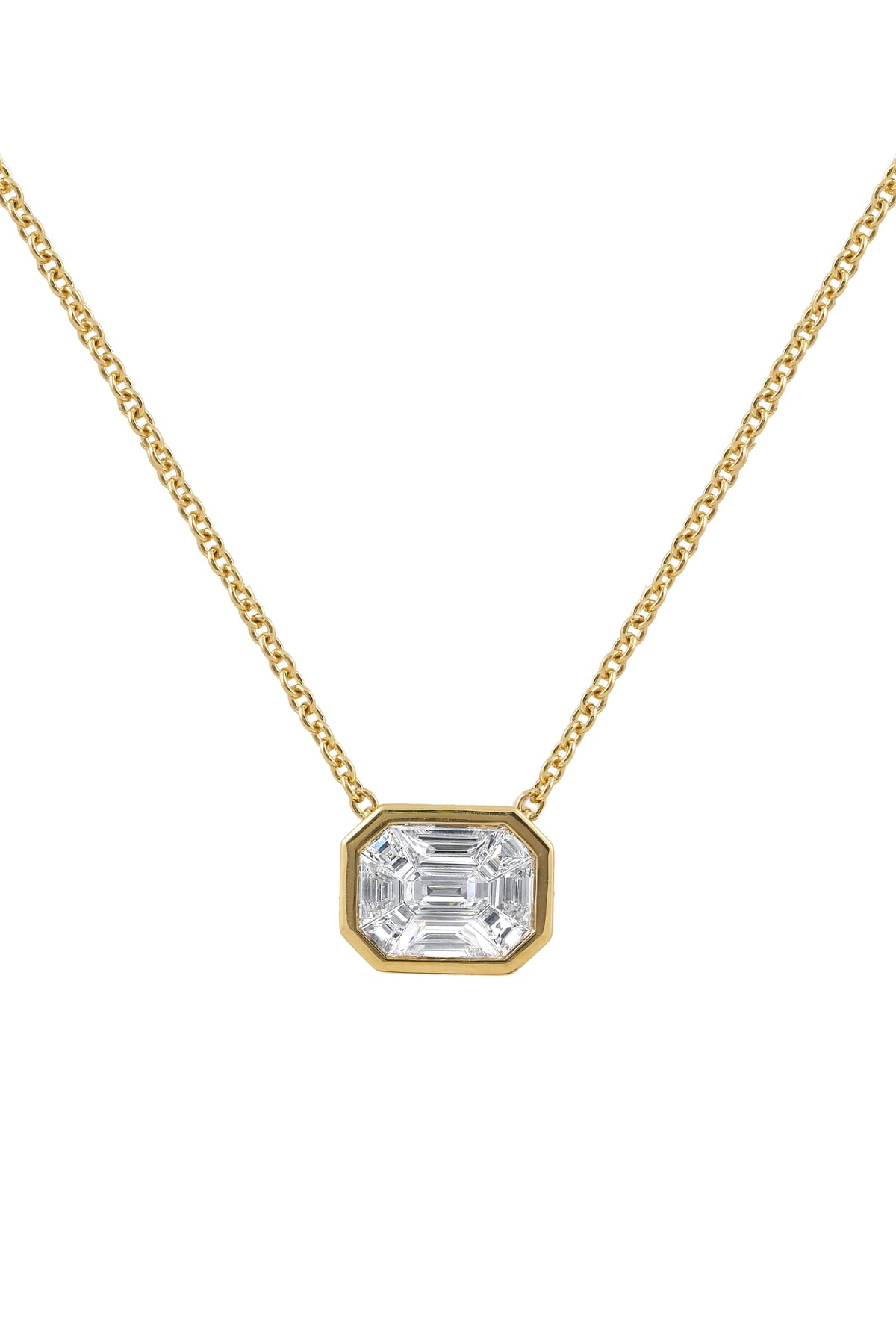 18ct Yellow Gold Magic Emerald Cut Diamond Set Slider Pendant with Chain from LeGassick Jewellery Gold Coast, Australia.