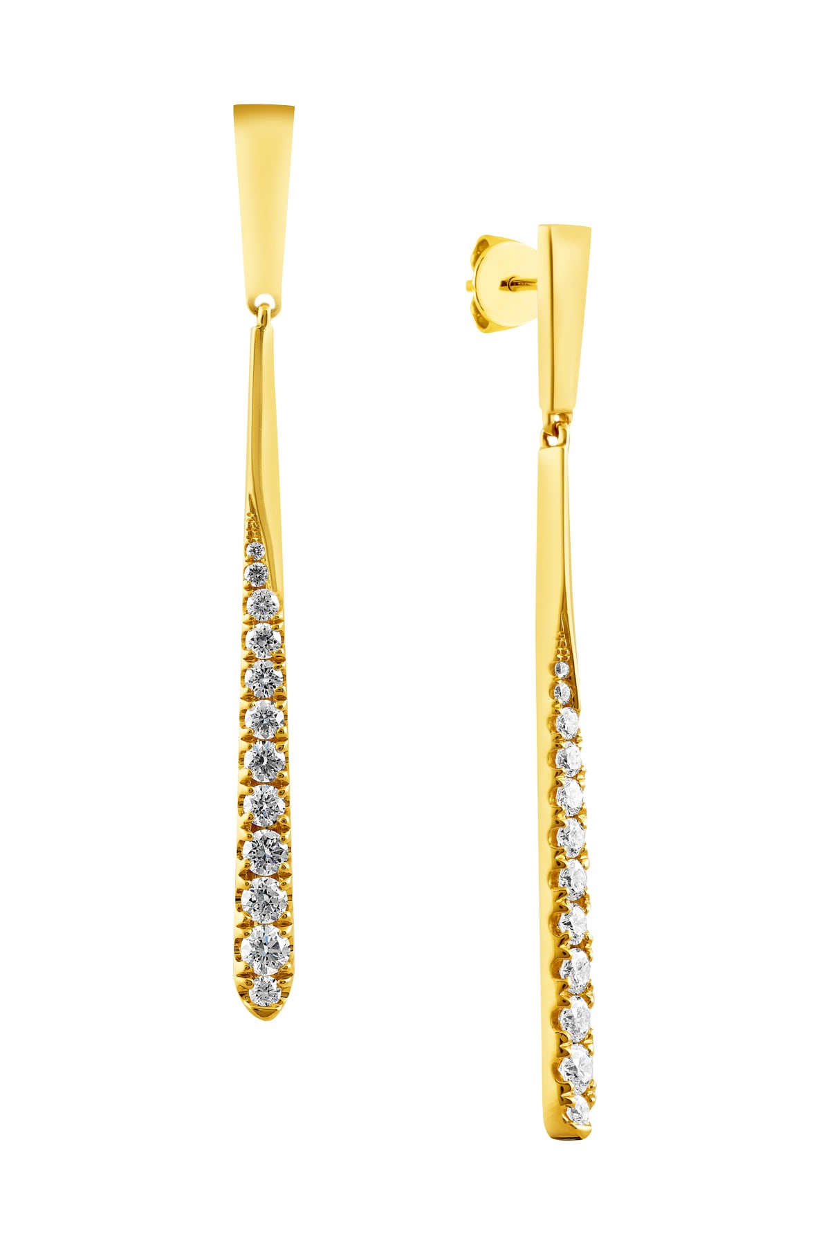 18 Carat Yellow Gold Long Drop Diamond Stud Earrings from LeGassick Fine Jewellery, Gold Coast, Australia.