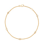 18ct yellow gold fine cable link bracelet with 5 x bezel set round brilliant cut diamonds from LeGassick.