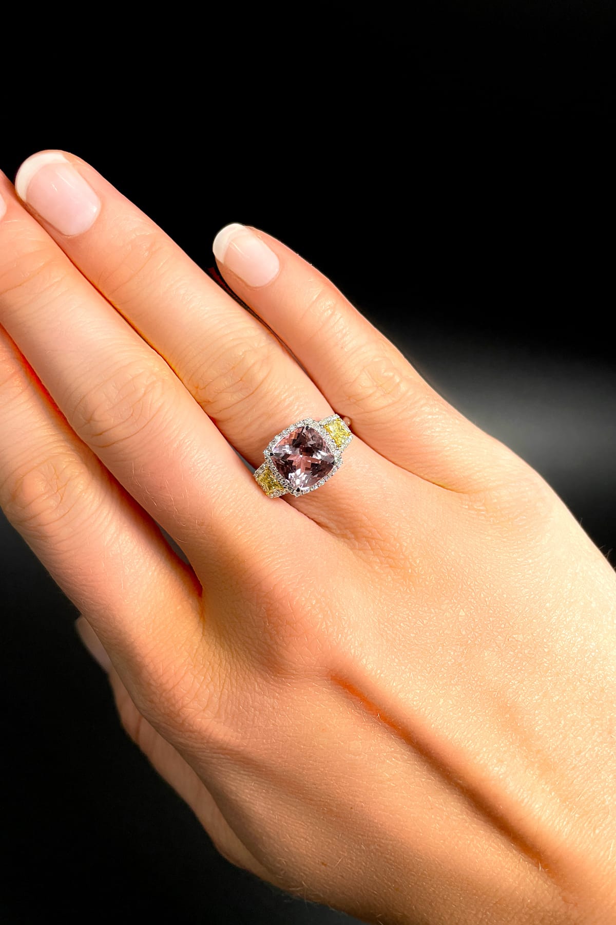 DAFNA - 3 carat Fancy Vivid Pink Princess Cut Three Stone Hidden Halo Diamond  Engagement Ring - Kosher Diamonds