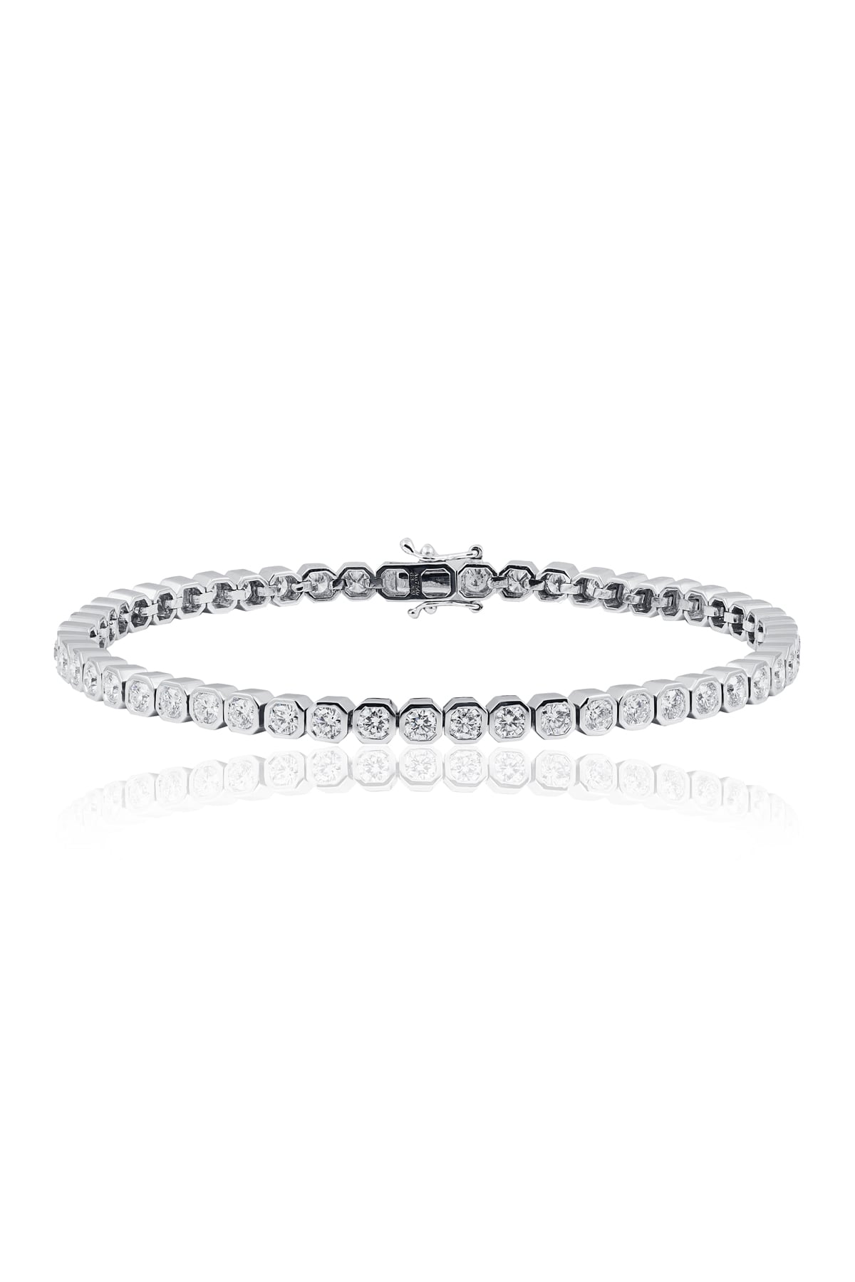 3.83 Carat Bezel Rubover Set Diamond Tennis Bracelet in 18k White Gold from LeGassick Jewellery Gold Coast, Australia.