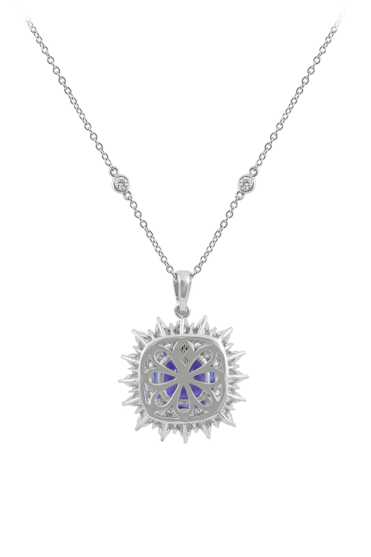 4.45 Carat Cushion Cut Tanzanite & Diamond Cluster Style Pendant from LeGassick Jewellery.