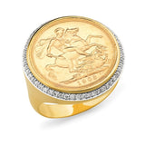 9ct Yellow Gold Sovereign Coin And Diamond Ring from LeGassick.