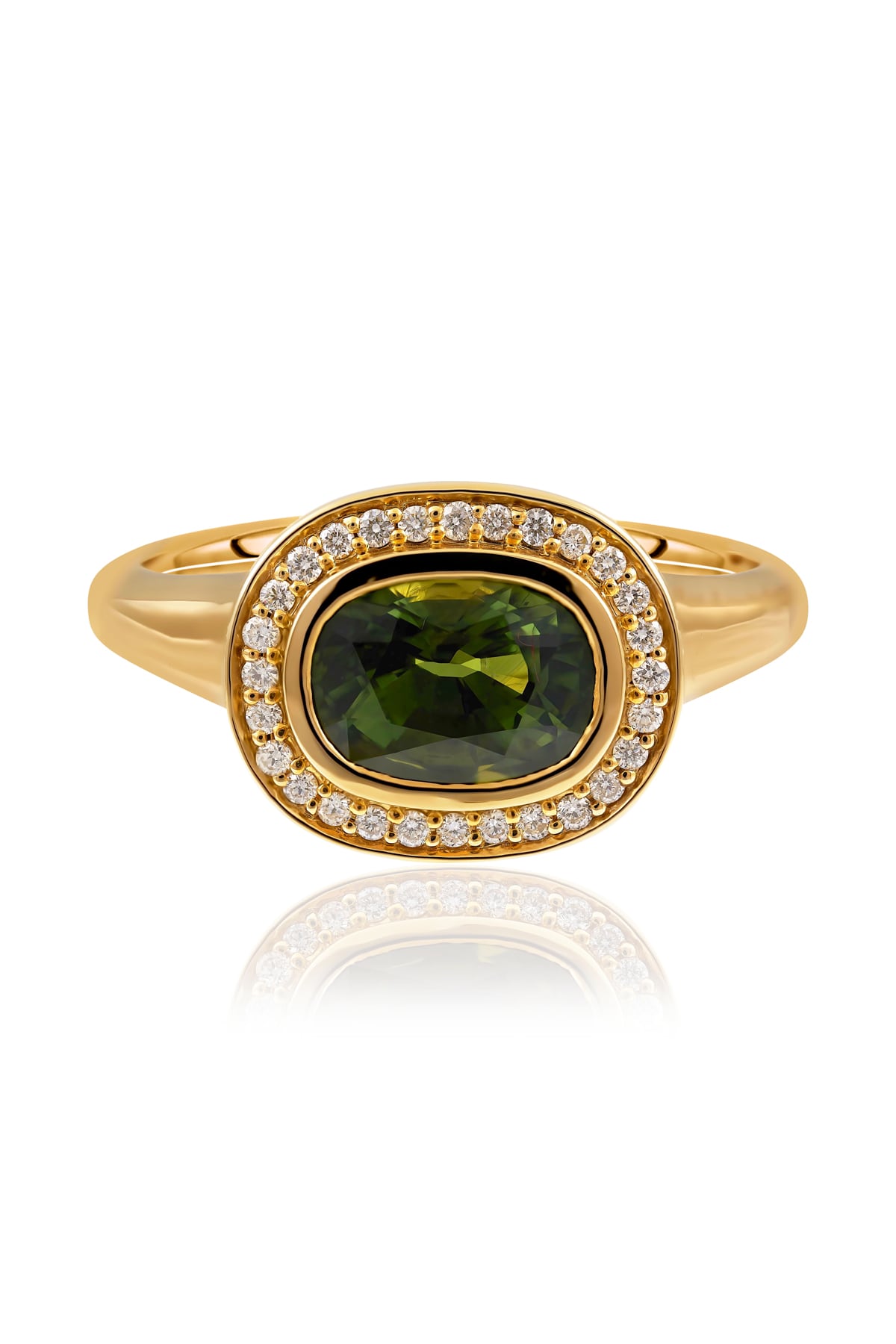 Green Sapphire & Diamond Set Ring In 9 Carat Yellow Gold from LeGassick Fine Jewellery.