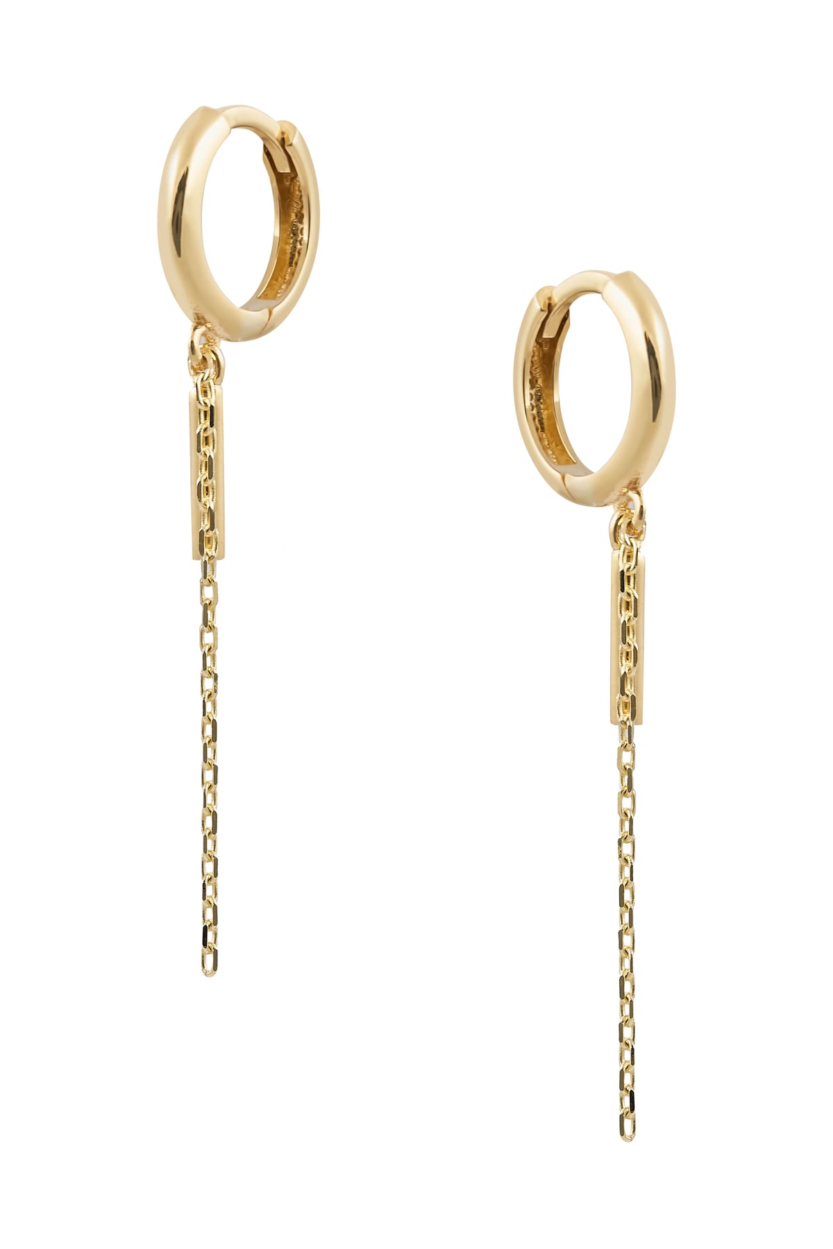 Yellow Gold Plain Huggie Earrings with Chain and Bar Drop from LeGassick Jewellery, Gold Coast, Australia.