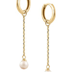 Yellow Gold Plain Huggie Earrings with Pearl Chain Drop from LeGassick Jewellery, Gold Coast, Australia.