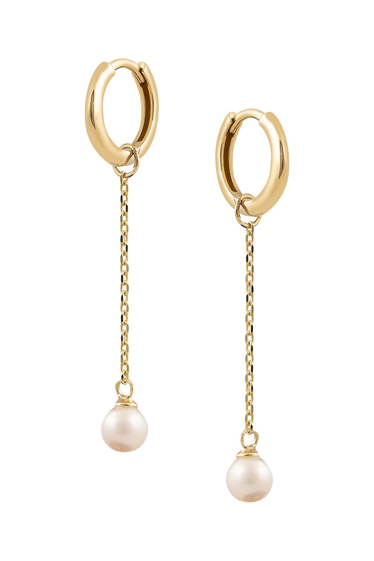 Yellow Gold Plain Huggie Earrings with Pearl Chain Drop from LeGassick Jewellery, Gold Coast, Australia.