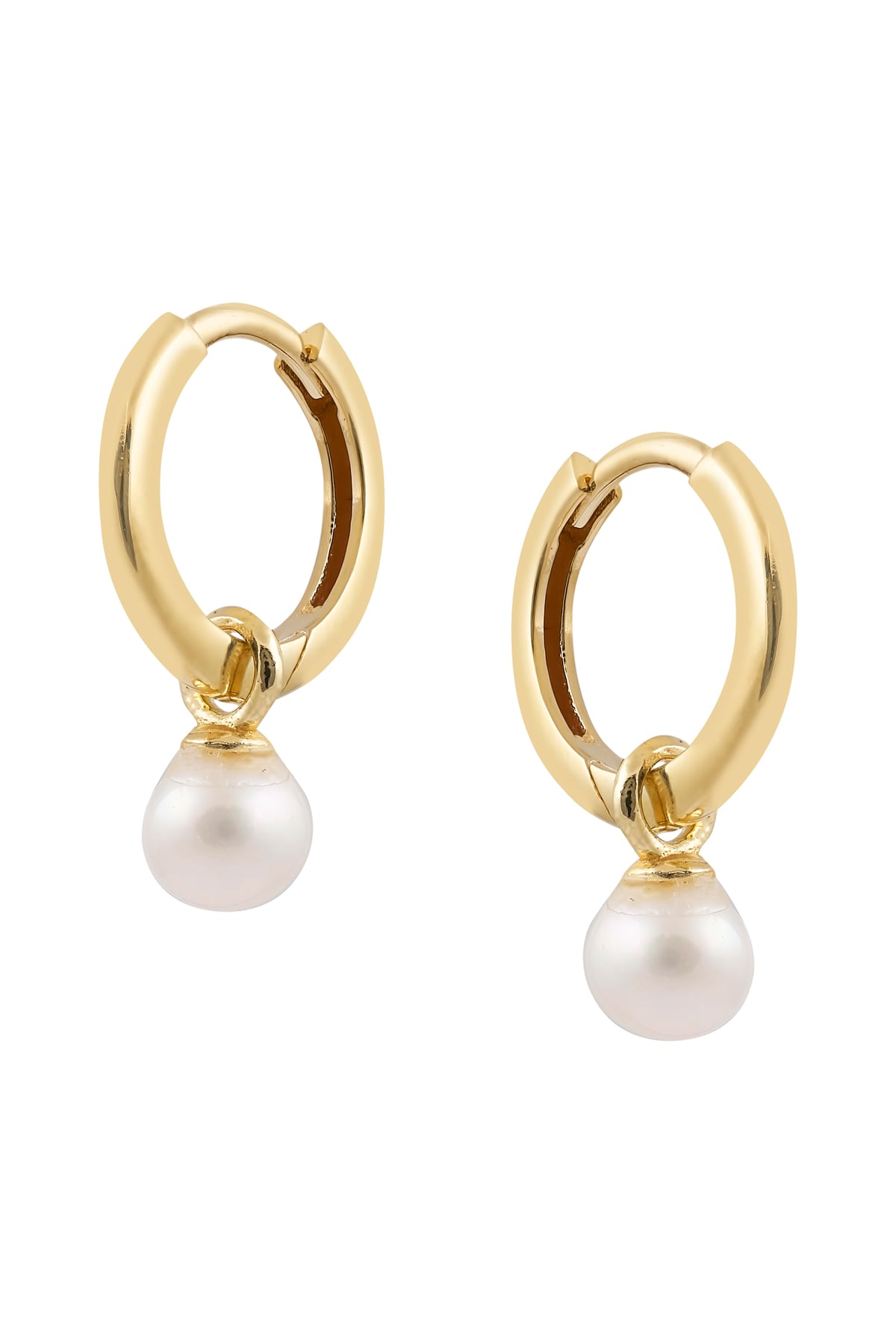 Yellow Gold Plain Huggie Earrings with Pearl Drop from LeGassick Jewellery, Gold Coast, Australia.