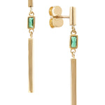 Yellow Gold Vertical Plain Bar Drop Stud Earrings with Green Synthetic Emerald from LeGassick Jewellery, Gold Coast, Australia.