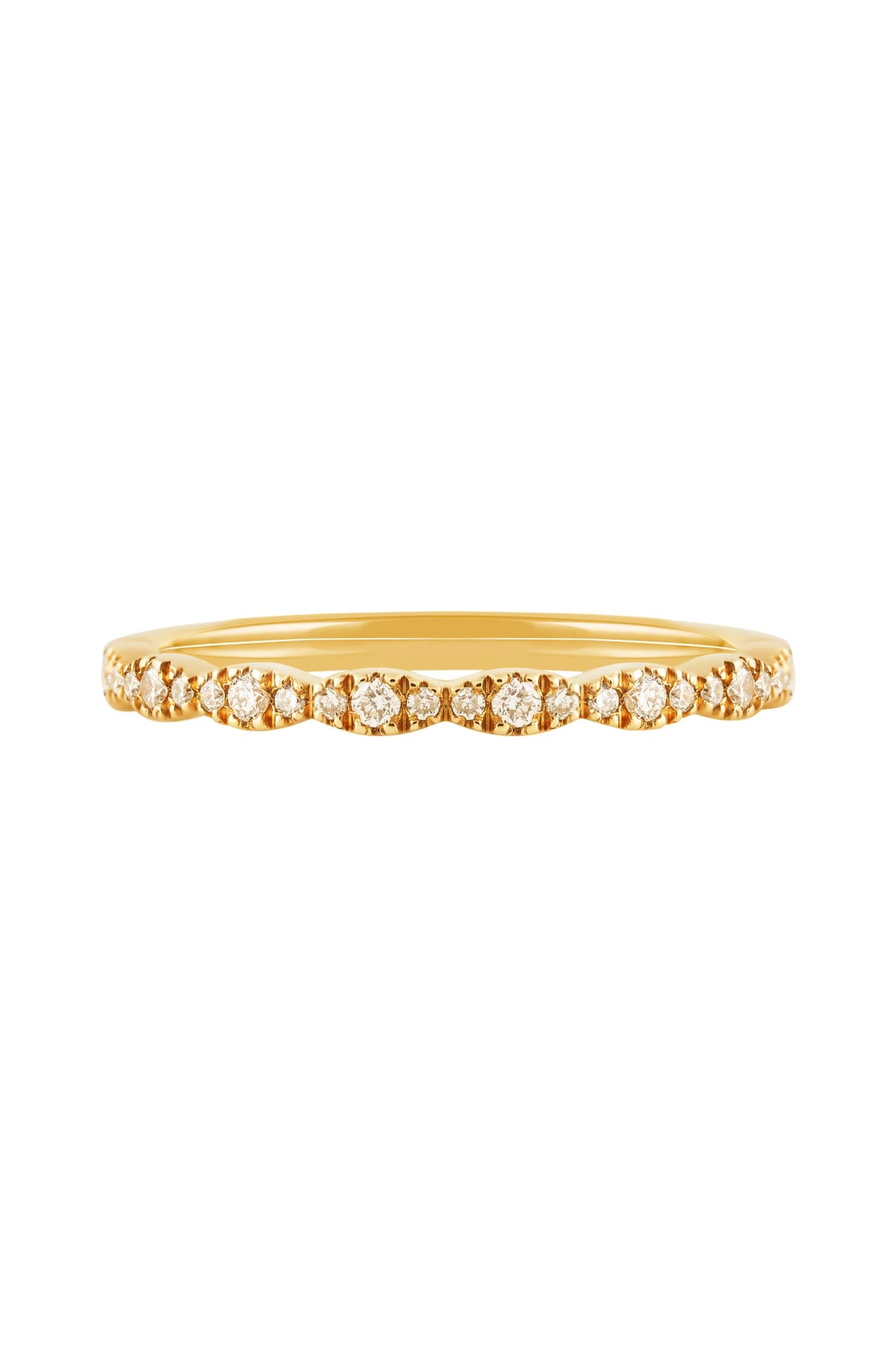 9ct yellow gold fine scalloped shape diamond band with 24 x round brilliant cut diamonds totalling 0.24ct G SI quality available at LeGassick.