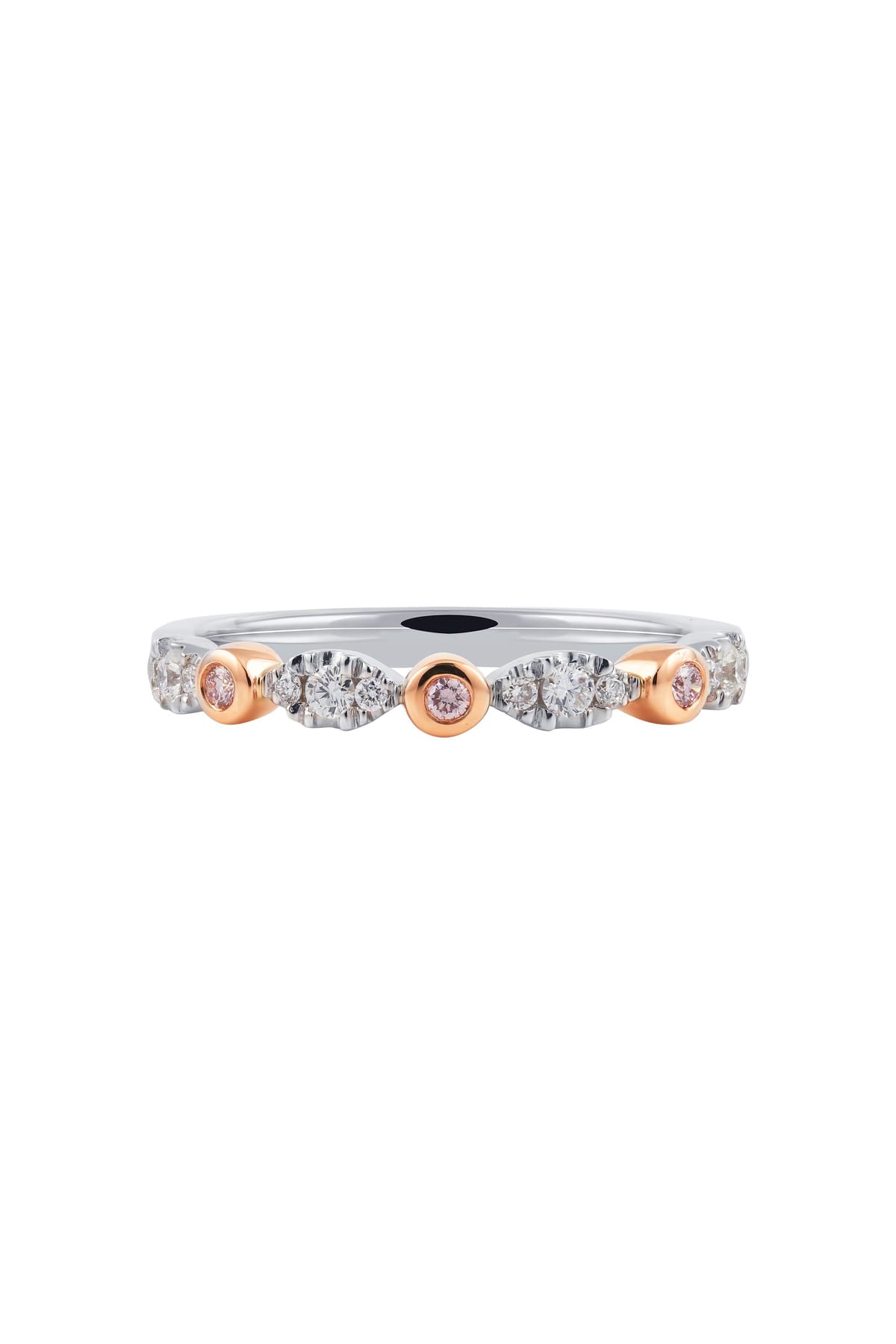 Argyle Pink And White Diamond Scalloped Band set in 18ct White and Rose Gold available at LeGassick Diamonds and Jewellery Gold Coast, Australia.