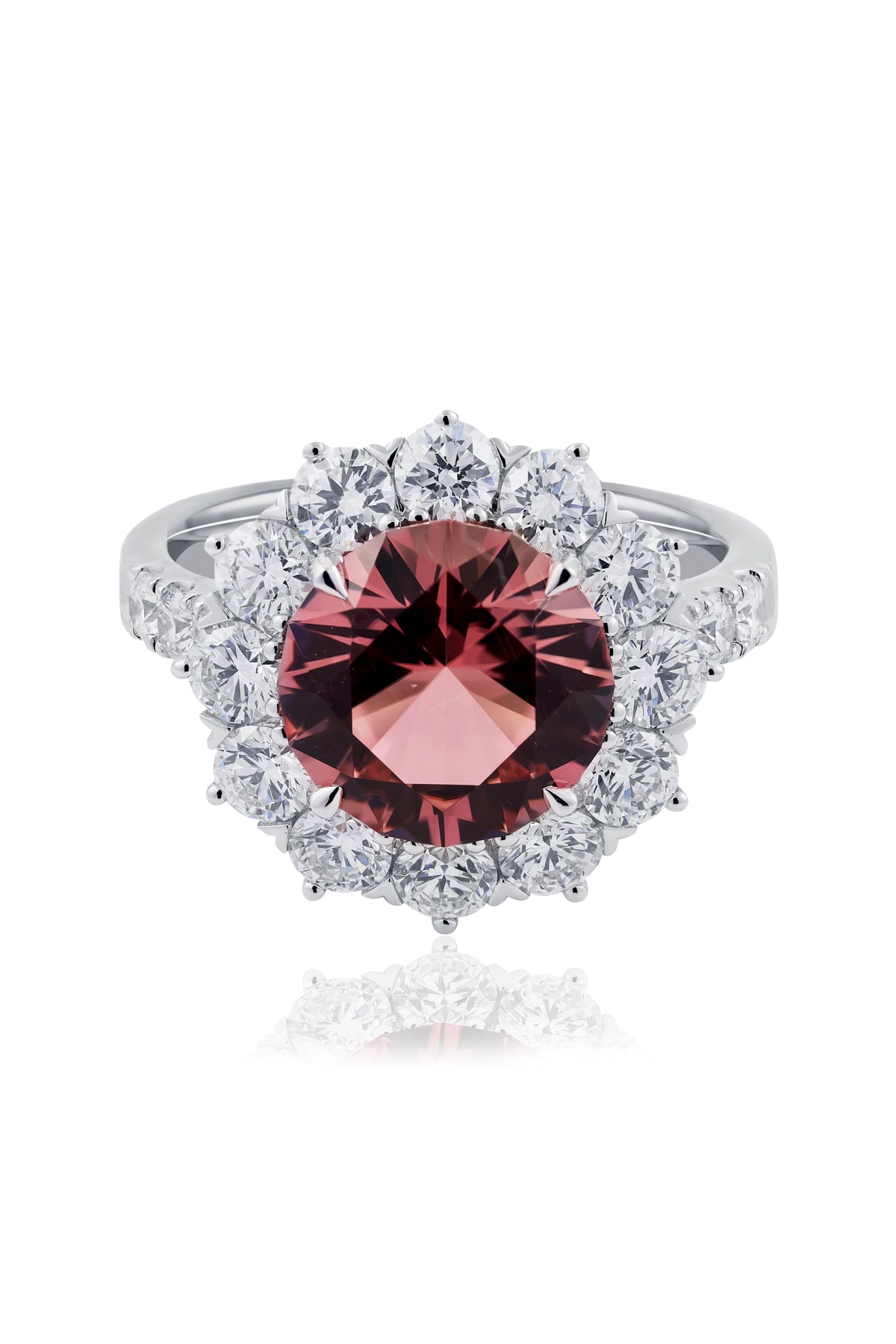 Blush Pink Tourmaline Ring With Diamond Halo from LeGassick.